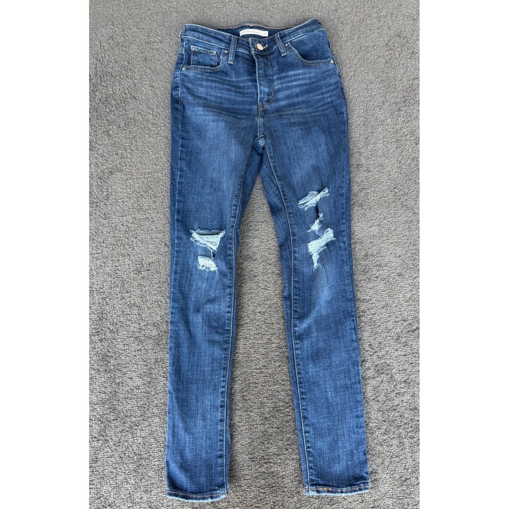 Levis 721 High Rise Skinny Jeans Medium Wash Distressed Ripped Knee Size‎ 25